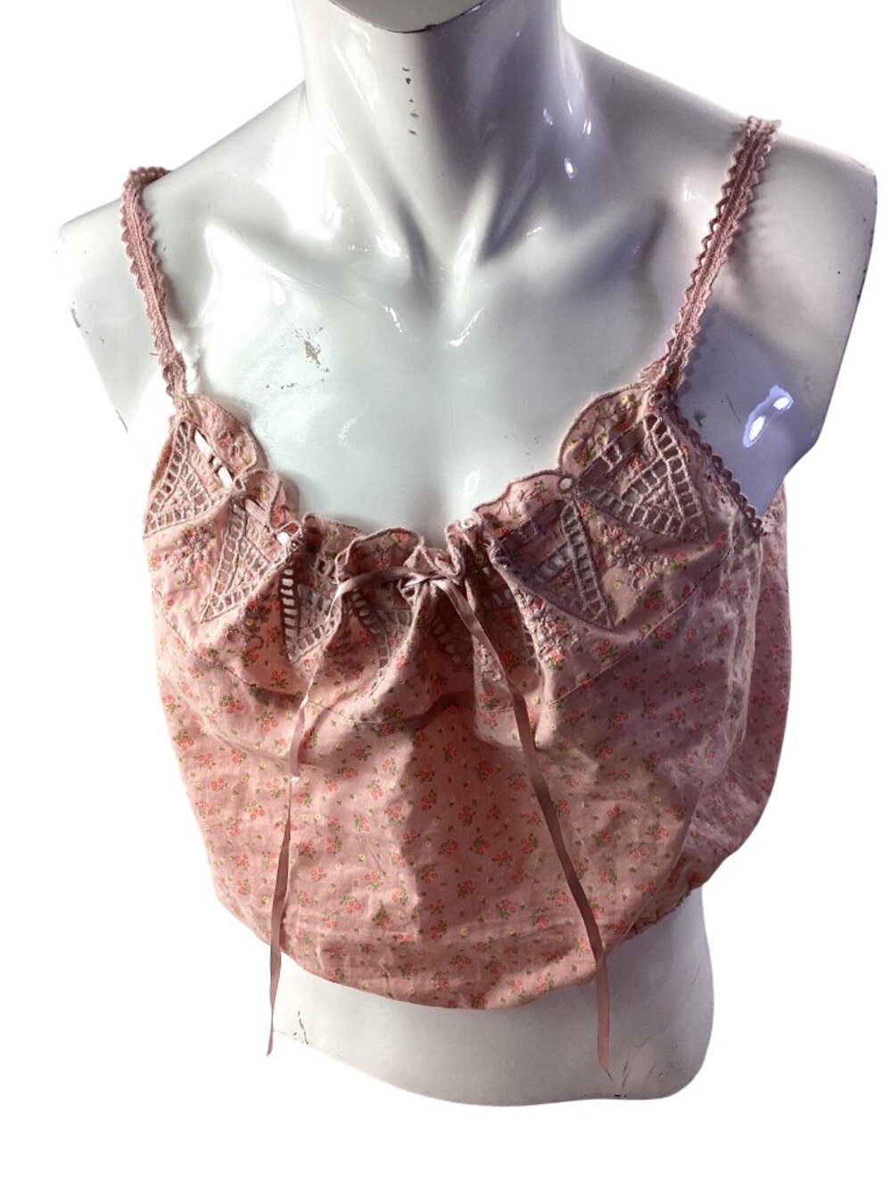 Lucky Brand Blush Pink Floral Lace Trim Camisole Top*Large*Sissy*Femboys*NWOT